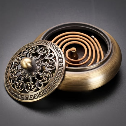 Nutshell brass incense burner set with intricate lid design for aromatic experiences