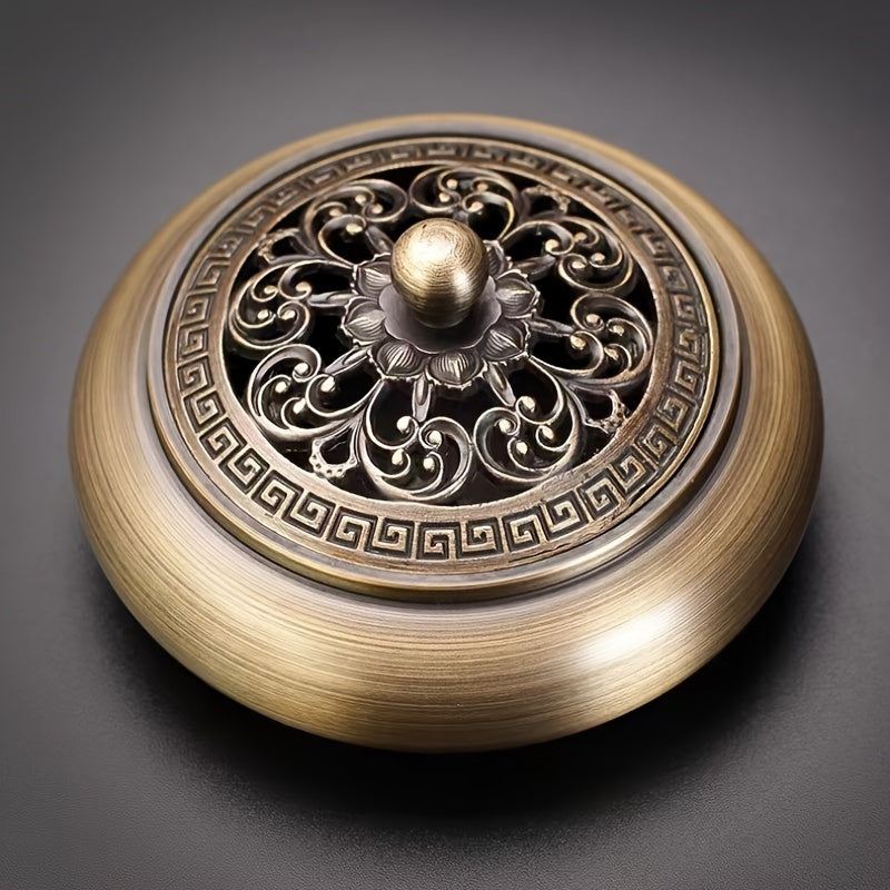 Elegant brass incense burner set with intricate floral design and polished finish for home decor