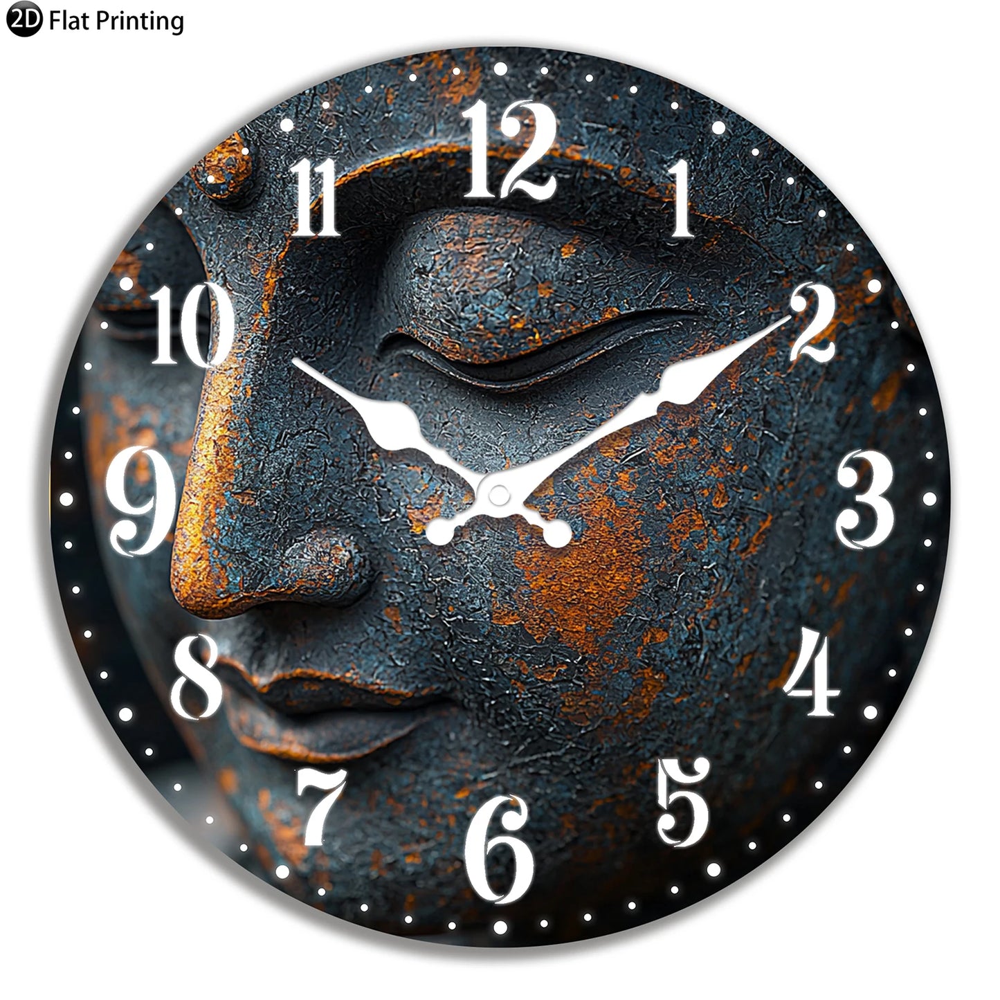 Buddha wall clock for bedroom with a serene statue design and clear white numerals