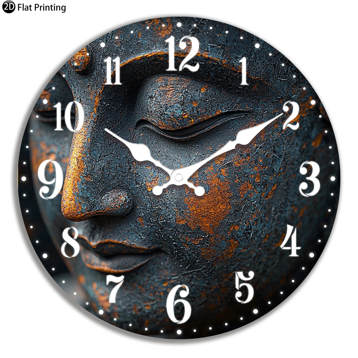 Buddha wall clock for bedroom with a serene statue design and clear white numerals