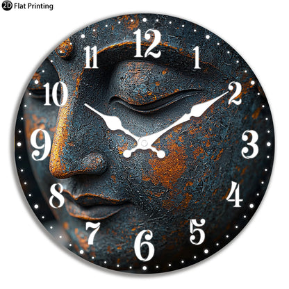 Buddha wall clock for bedroom with a serene statue design and clear white numerals