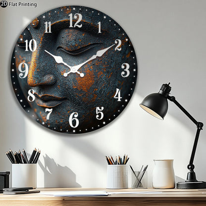 Buddha wall clock for bedroom featuring a serene face design and easy-to-read numbers