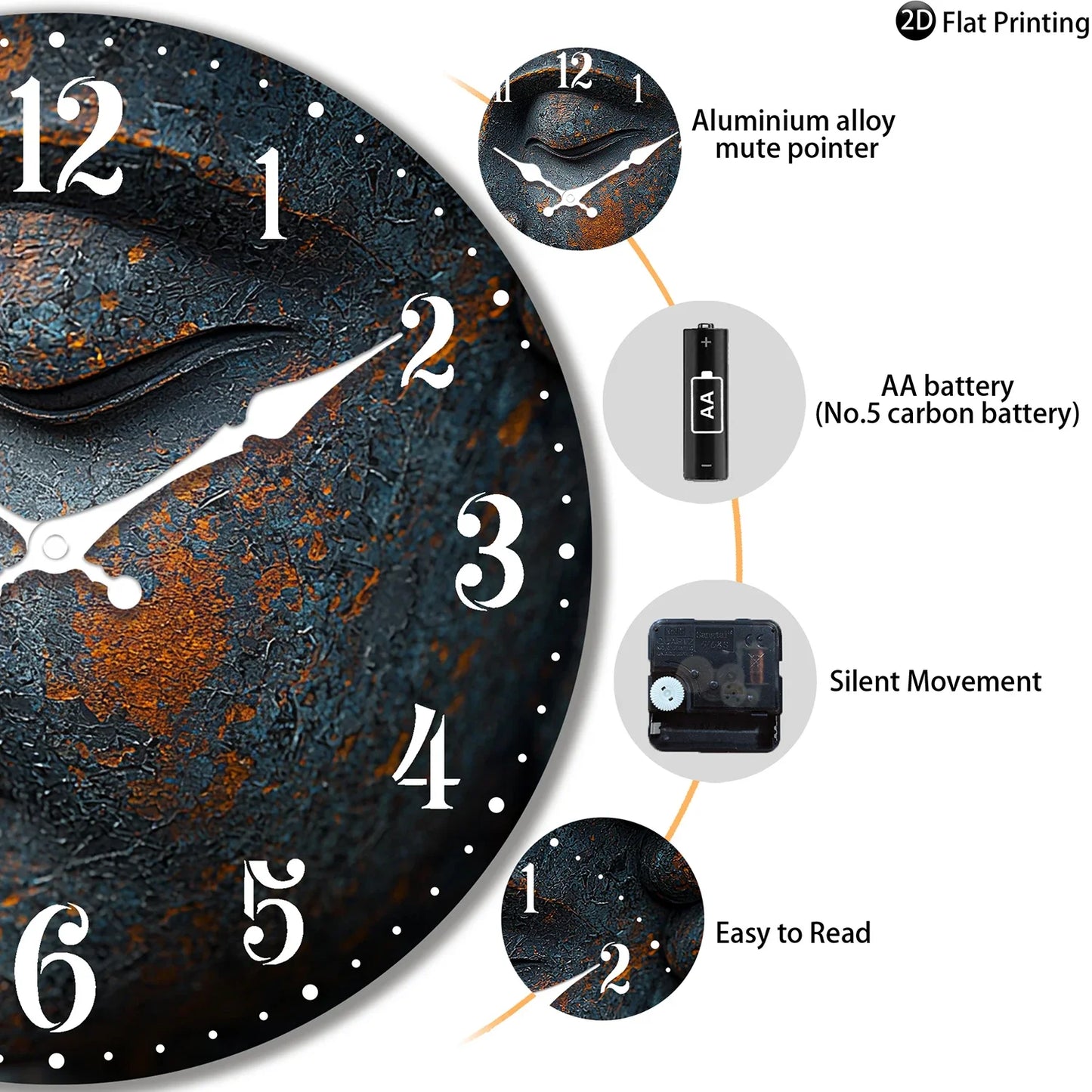 Nutshell Buddha wall clock for bedroom featuring a serene design with easy-to-read numbers and silent movement