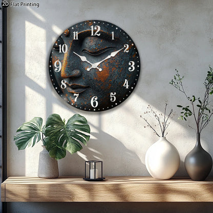 Nutshell Buddha wall clock for bedroom with rustic design and serene face features