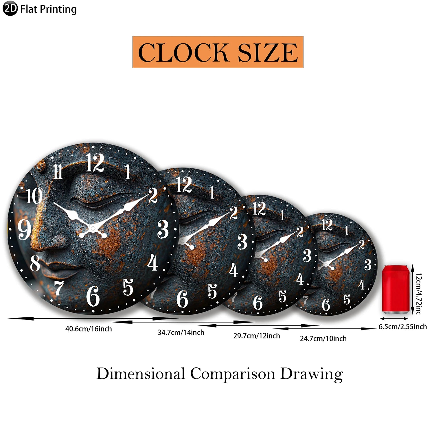 Nutshell Buddha wall clock for bedroom in multiple sizes showcasing elegant design and clear numerals