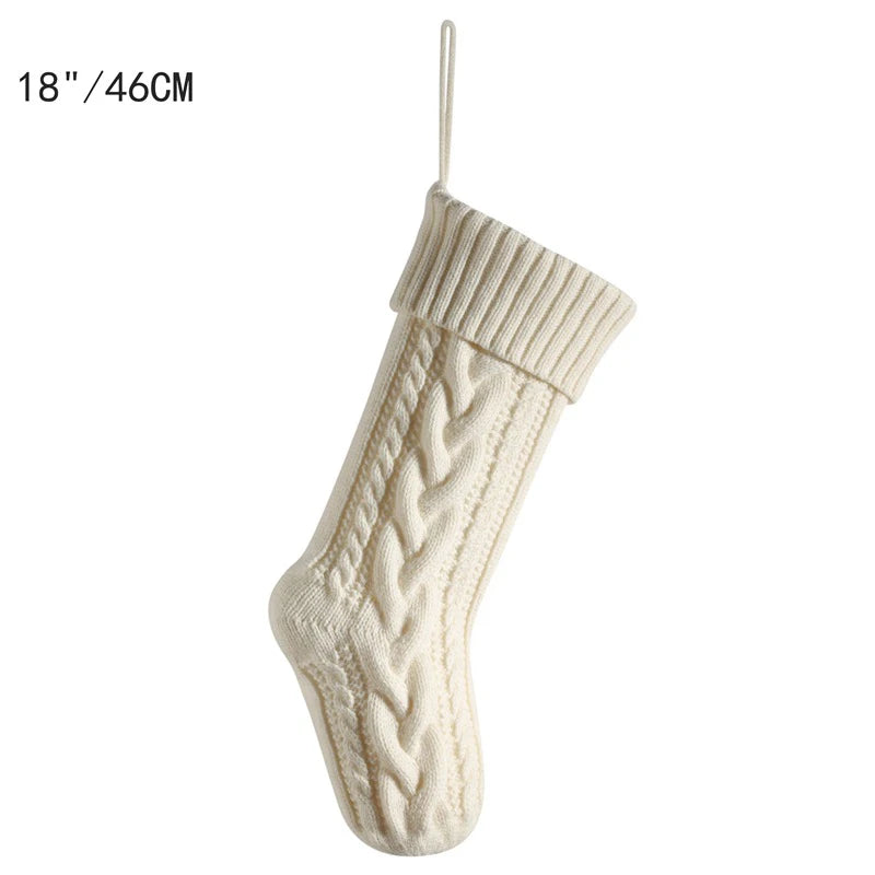 Nutshell cable knit Christmas stockings in cream color, 18 inches tall with a textured design