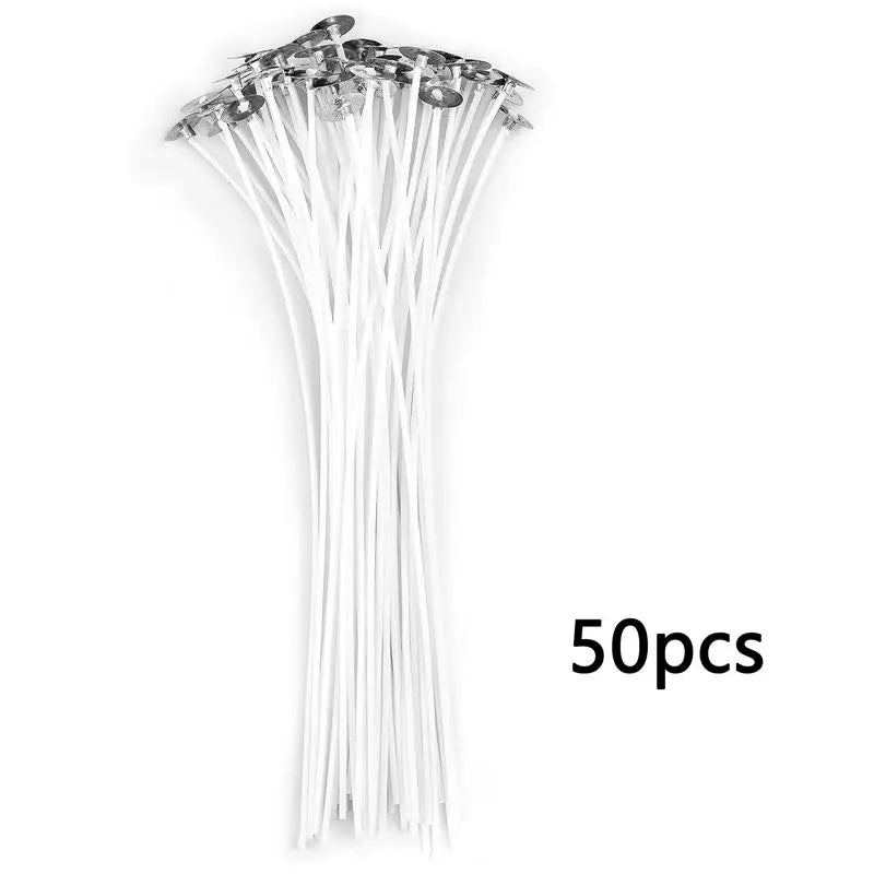 Nutshell 50pcs pre-waxed candle wicks with metal tabs for easy candle making and crafting
