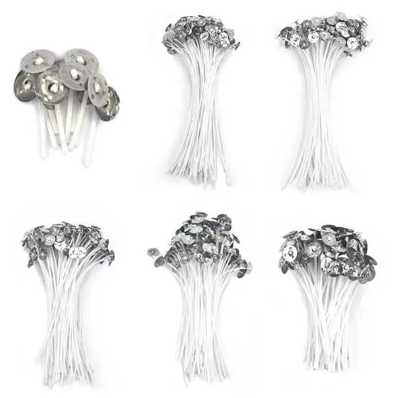 Nutshell pre-waxed candle wicks with metal tabs in multiple bundled sets for candle making