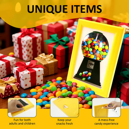 Nutshell candy dispenser picture frame with colorful candy for a fun and mess-free experience