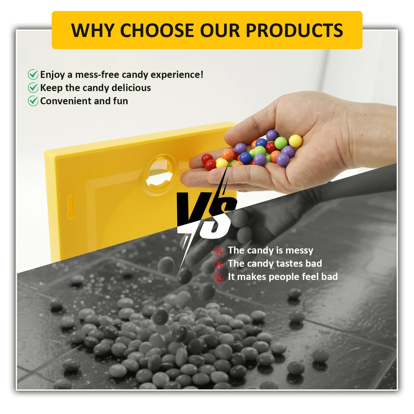 Nutshell candy dispenser picture frame showcasing a fun, mess-free candy experience comparison