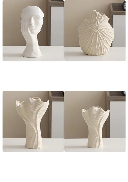 Set of Nutshell ceramic conch design vase in white with unique sculptural shapes and textured details