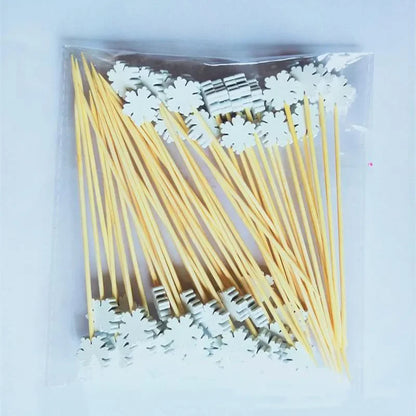 Christmas bamboo fruit sticks with snowflake decorations for festive fruit displays