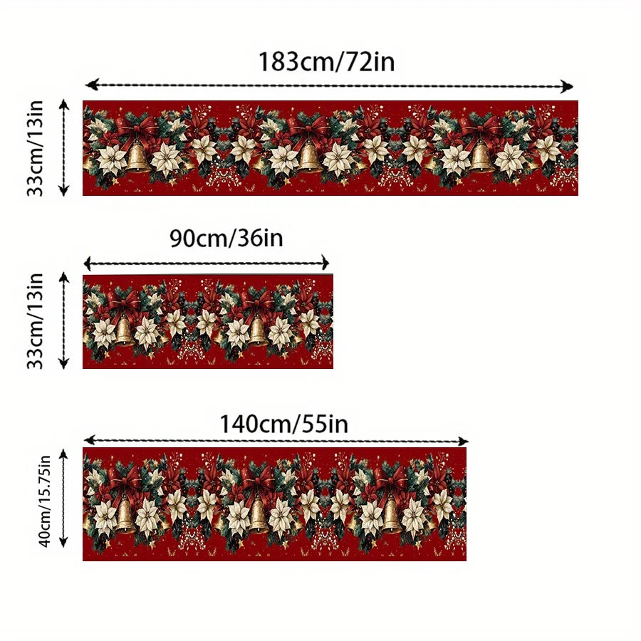 Nutshell Christmas bells table runner in three sizes with festive floral and bell designs