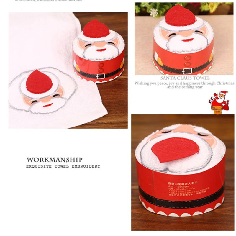Christmas cake shaped hand towels featuring a Santa Claus design with detailed embroidery
