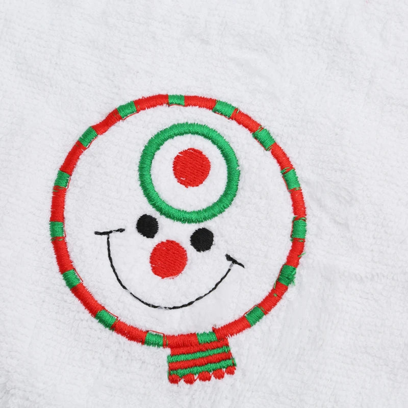 Christmas cake shaped hand towels featuring a cheerful snowman design with colorful embroidery