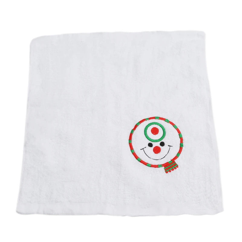Cute Christmas cake shaped hand towels featuring a cheerful snowman design for festive decor