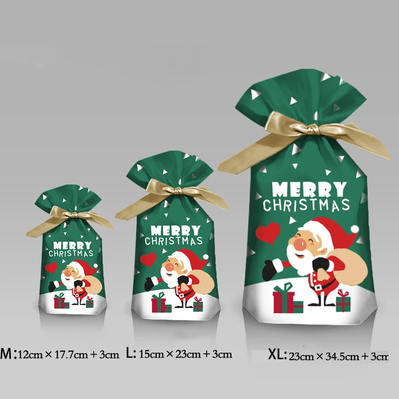Nutshell Christmas candy gift bags in three sizes featuring Santa and festive decorations