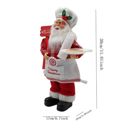 Christmas chef Santa Claus decoration holding a plate of cookies and wearing a festive apron