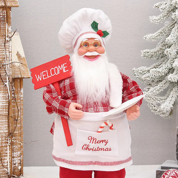 Festive Christmas chef Santa Claus decoration with a welcome sign and cheerful expression