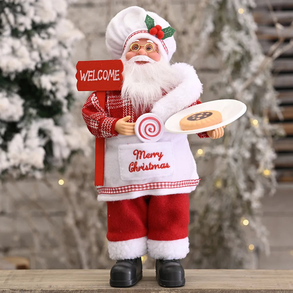 Christmas chef Santa Claus decoration holding a plate and sign, perfect for festive home decor