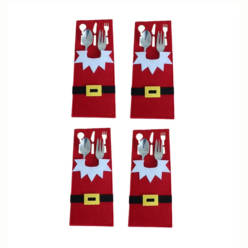 Set of four Christmas cutlery holders designed as Santa Claus suits for festive dining