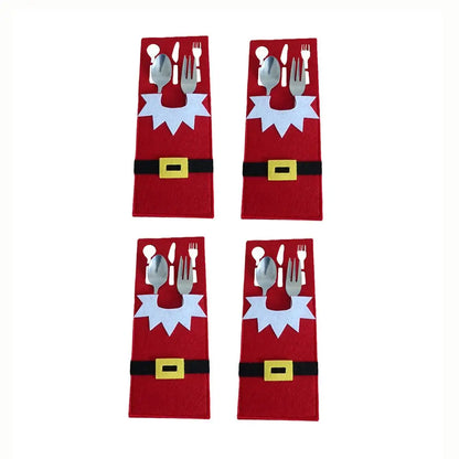 Set of four Christmas cutlery holders designed as Santa Claus suits for festive dining