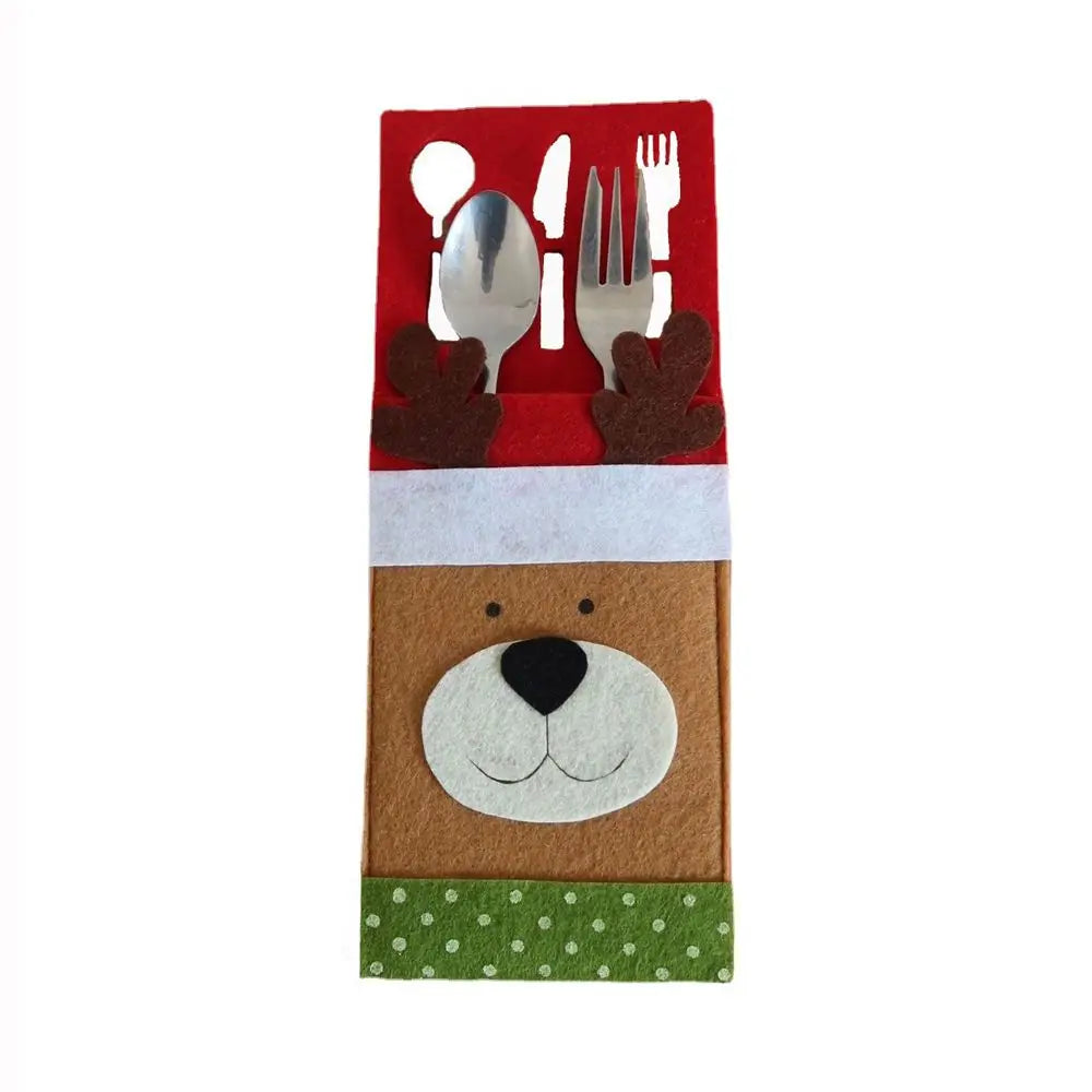 Festive Christmas cutlery holder designed as a reindeer with utensils peeking out for holiday dining