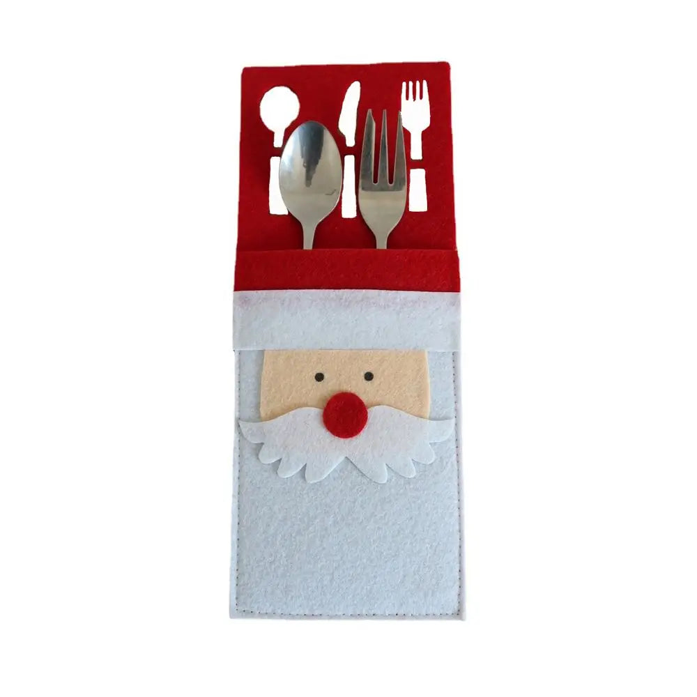 Festive Santa Claus Christmas cutlery holder made of felt for holiday table settings