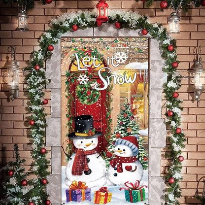 Festive Christmas Door Cover featuring snowmen and holiday decorations to enhance your seasonal decor