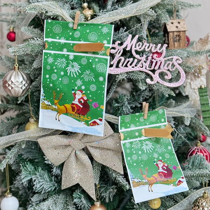 Christmas drawstring gift bags large featuring Santa and reindeer design for festive gift giving