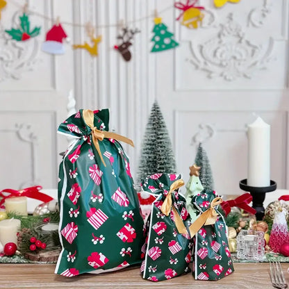 Christmas Drawstring Gift Bags with Ribbon in festive design for holiday gifting and decoration