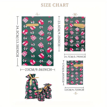 Christmas Drawstring Gift Bags with Ribbon in various sizes for festive gifting and packaging