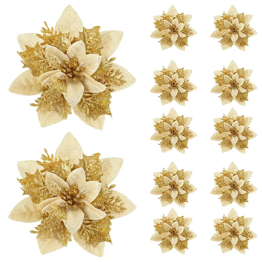 Nutshell Christmas flower ornaments set featuring elegant gold floral designs for holiday decorations