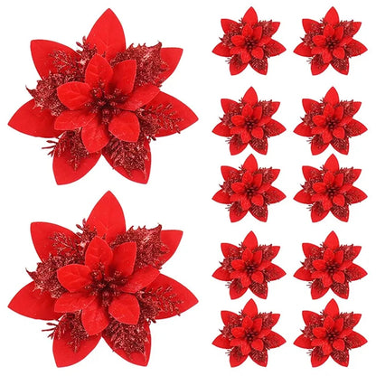 Vibrant red Christmas flower ornaments in various sizes for festive holiday decor