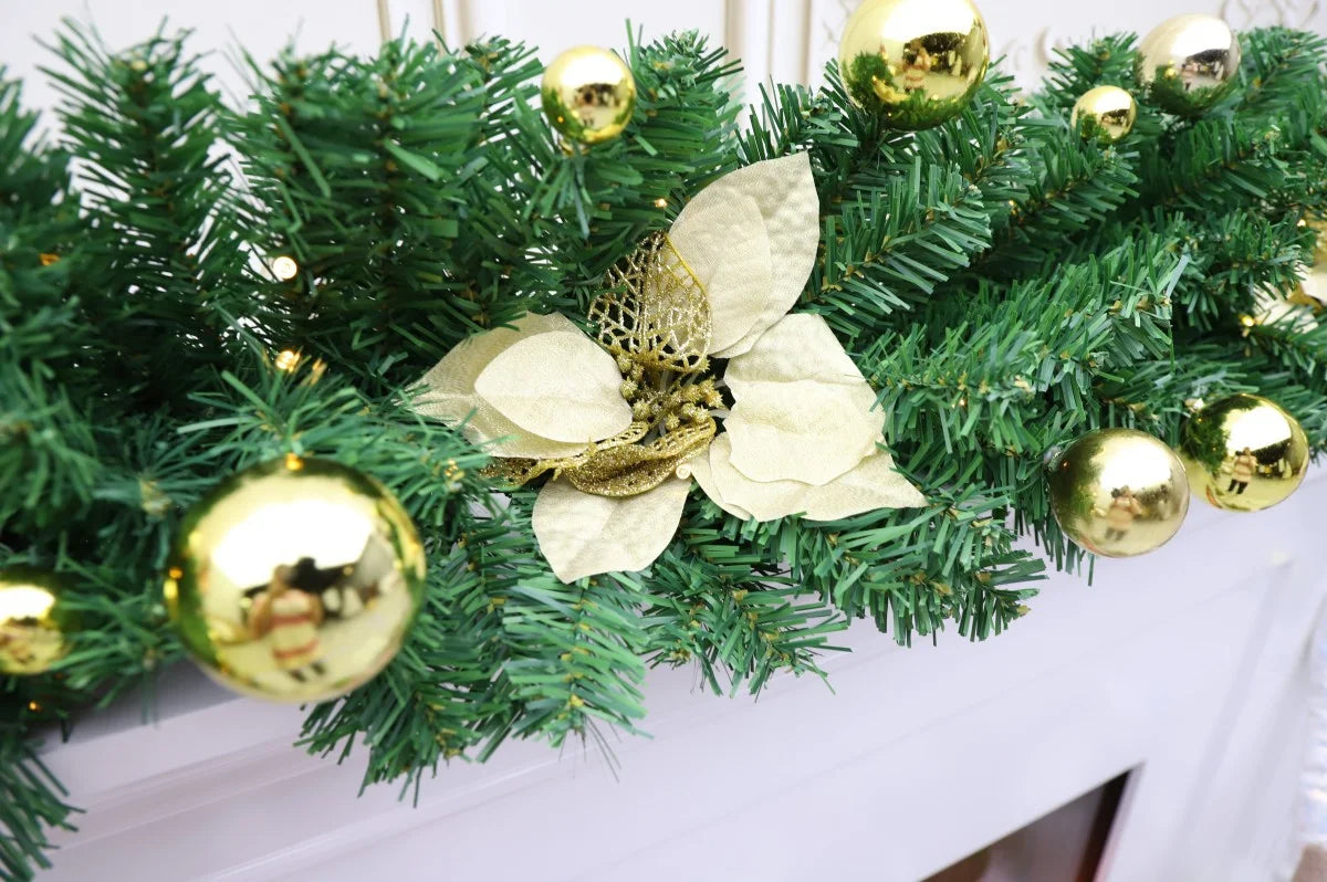 Nutshell Christmas Garland with Green Foliage and Gold Accents for Holiday Decor