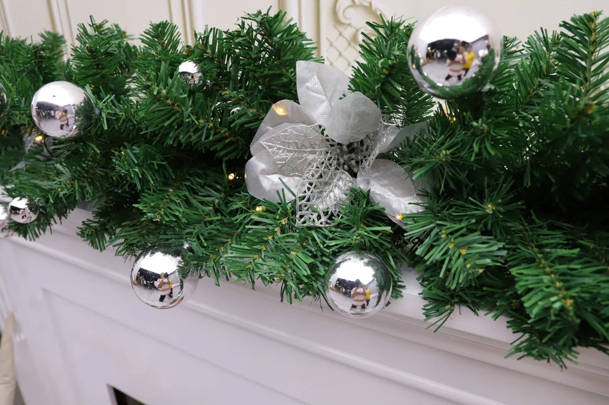 Nutshell Christmas Garland with Silver Ornaments and Bow for Holiday Decor
