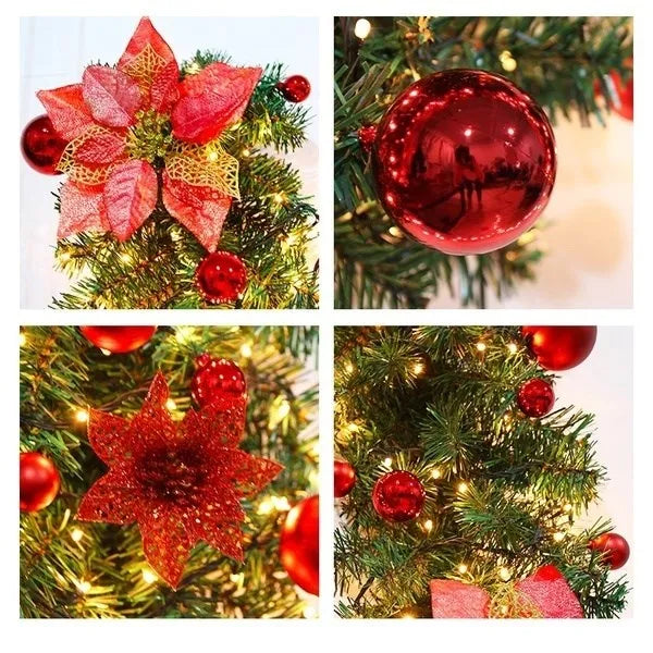 Nutshell Christmas garland with lights featuring vibrant red ornaments and decorative flowers