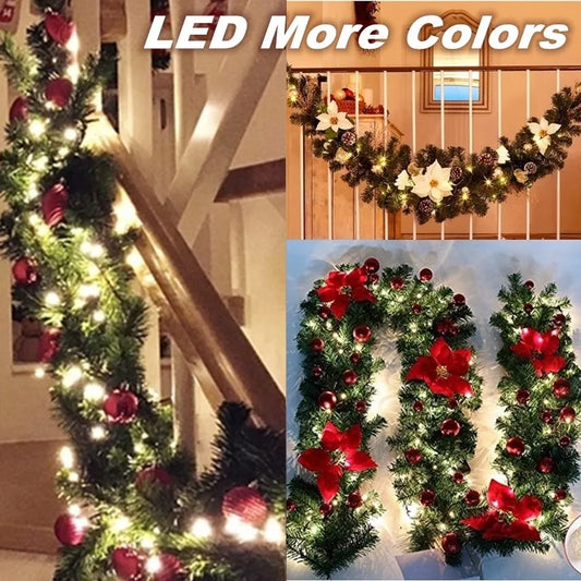 Christmas garland with lights featuring festive decorations and warm LED glow for holiday cheer