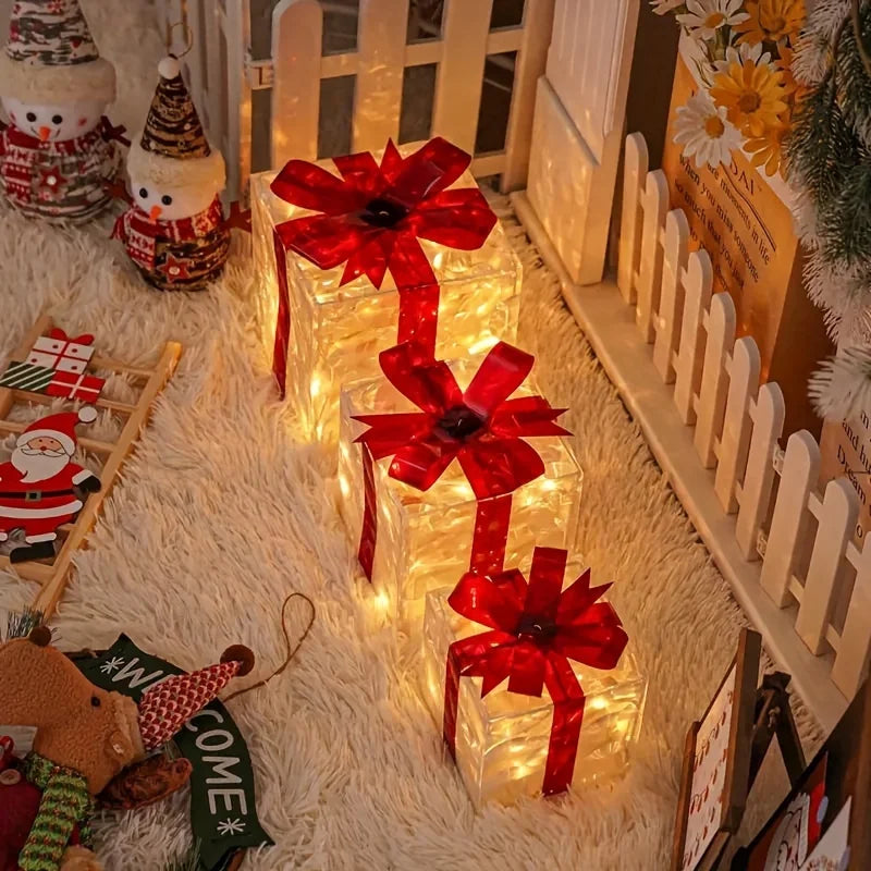 Christmas gift box decorative lights glowing softly in a cozy holiday display