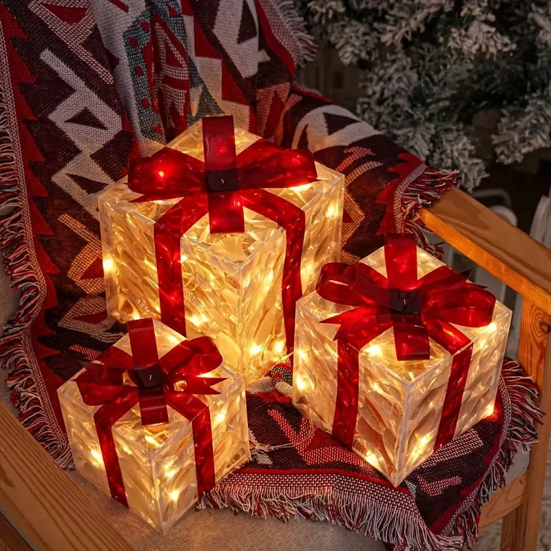 Nutshell Christmas gift box decorative lights with red bows illuminating holiday decor
