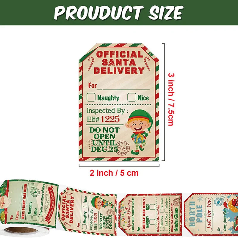 Official Santa Delivery Christmas Gift Tags Sticker with Naughty or Nice options for holiday gifting