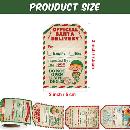 Official Santa Delivery Christmas Gift Tags Sticker with Naughty or Nice options for holiday gifting