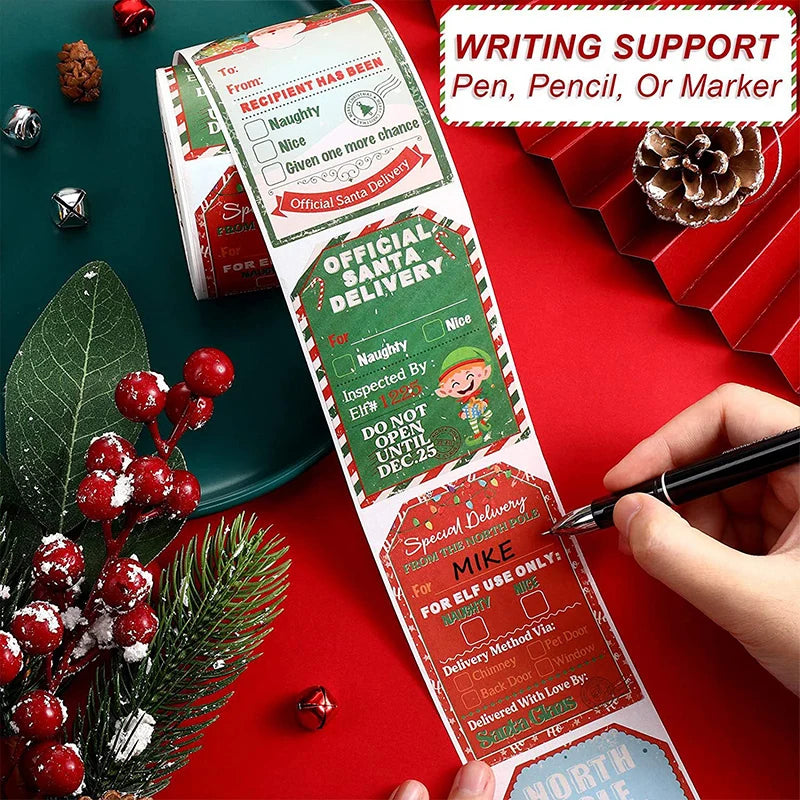 Nutshell Christmas Gift Tags Sticker Roll with Space for Writing Names and Delivery Details