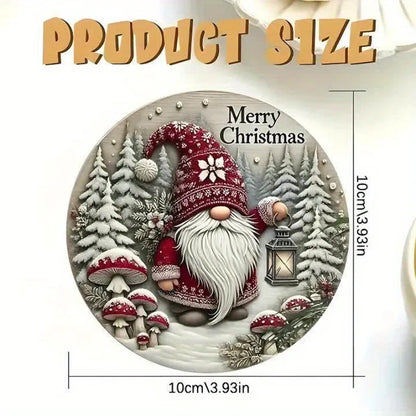 Christmas gnome coaster set featuring a festive gnome holding a lantern amidst snowy trees and mushrooms
