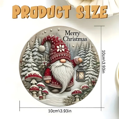 Christmas gnome coaster set featuring a cheerful gnome with mushrooms and snowy trees