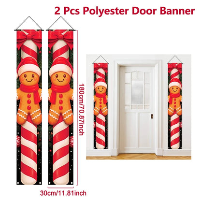 Christmas Hanging Door Banner featuring gingerbread man and candy cane design for festive holiday decor