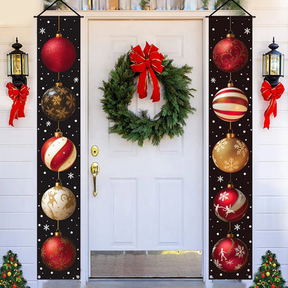 Christmas Hanging Door Banner with Colorful Ornaments and Wreath for Festive Holiday Decor