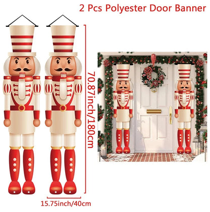 Christmas Hanging Door Banner featuring two nutcracker figures in festive red and white for holiday decor