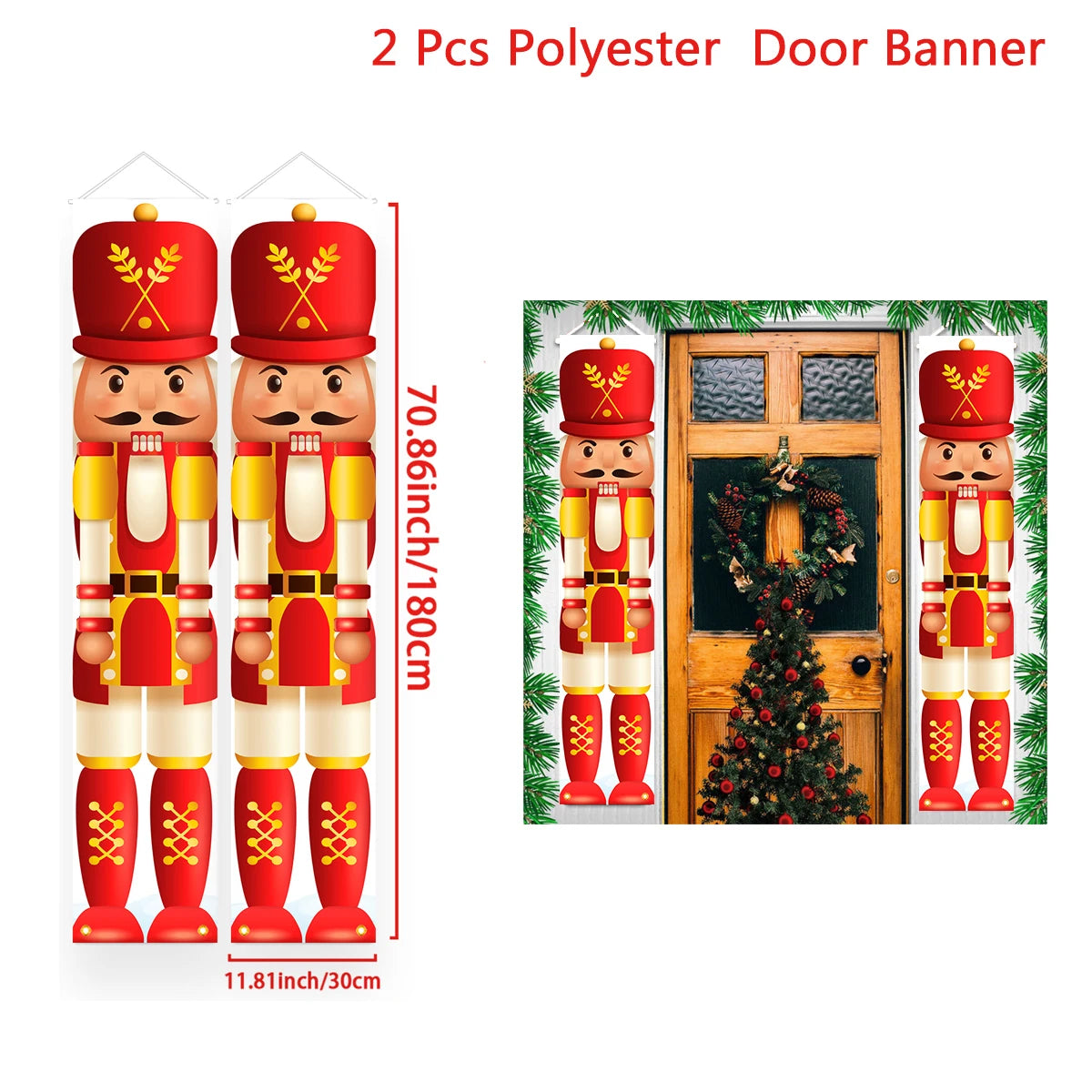 Christmas Hanging Door Banner featuring two tall nutcracker soldiers for festive home decor