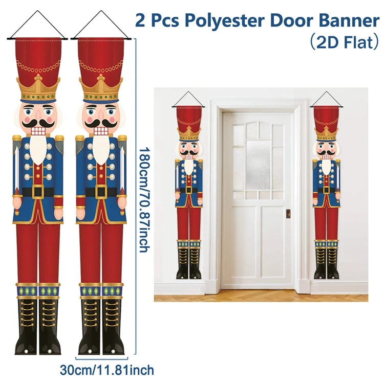 Christmas Hanging Door Banner featuring two nutcracker soldiers in festive colors for holiday decor